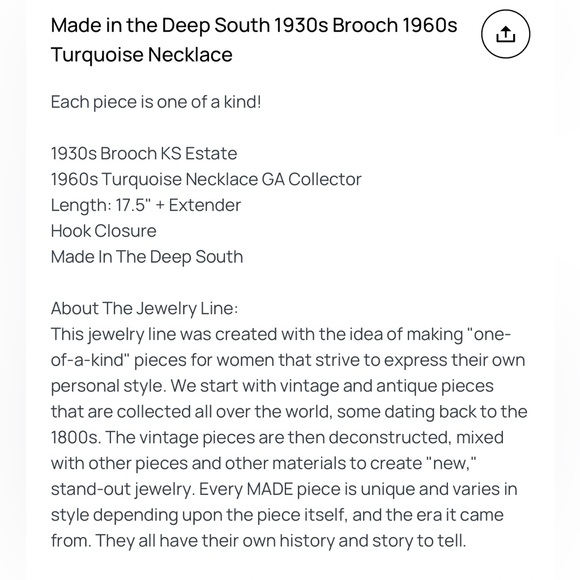 MADE IN THE DEEP SOUTH - 1930s Brooch & 1960s Turquoise Necklace - Picture 2 of 7